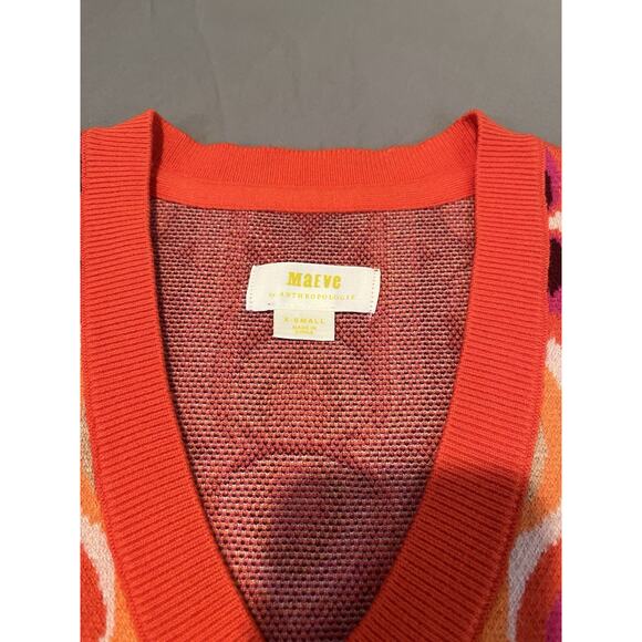 Maeve Anthropologie Size XS Retro 70s Geometric V Neck Sweater Vest Orange - Picture 3 of 5